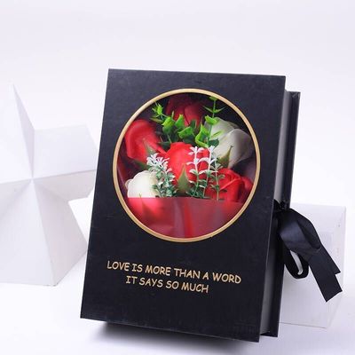 本物の保存されたローズ硬紙 ギフトボックス 円形と四角形の花箱 リボン付き