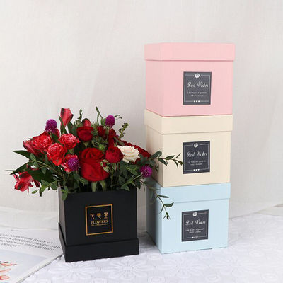 本物の保存されたローズ硬紙 ギフトボックス 円形と四角形の花箱 リボン付き